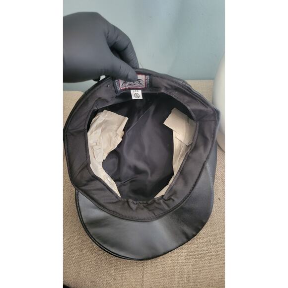 Vintage Oracle USA Black Leather Greek Fisherman Biker Cap – Made in USA – Size - Picture 2 of 8